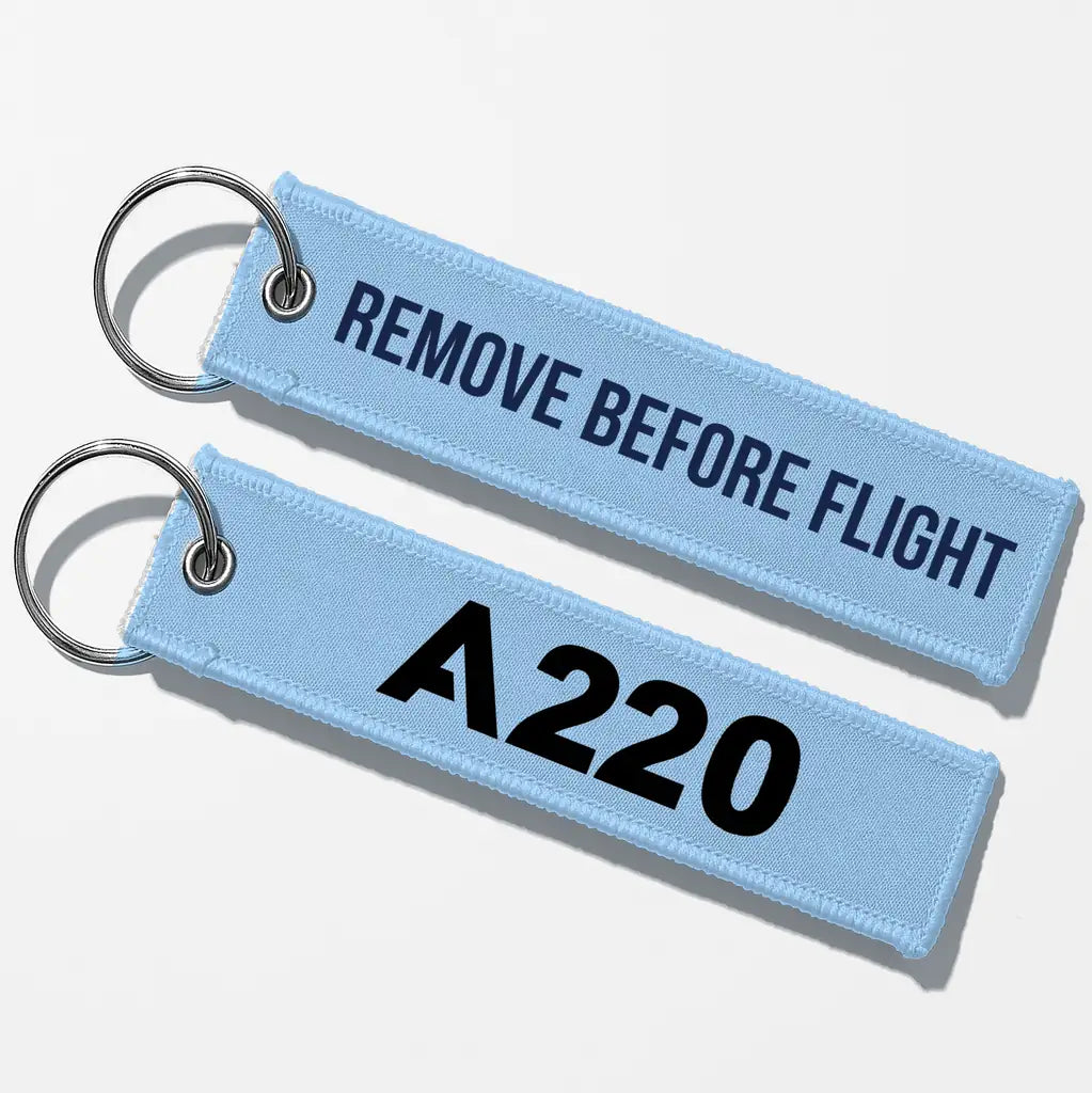 Airbus A220 Flat Text Key Chains - Light Blue - Remove Before Flight