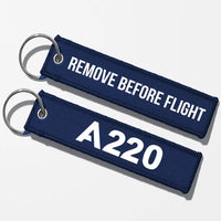 Thumbnail for Airbus A220 Flat Text Key Chains - Navy Blue - Remove Before Flight