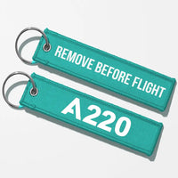 Thumbnail for Airbus A220 Flat Text Key Chains - Turquoise - Remove Before Flight
