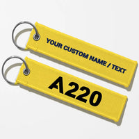 Thumbnail for Airbus A220 Flat Text Key Chains - Yellow - Personalized