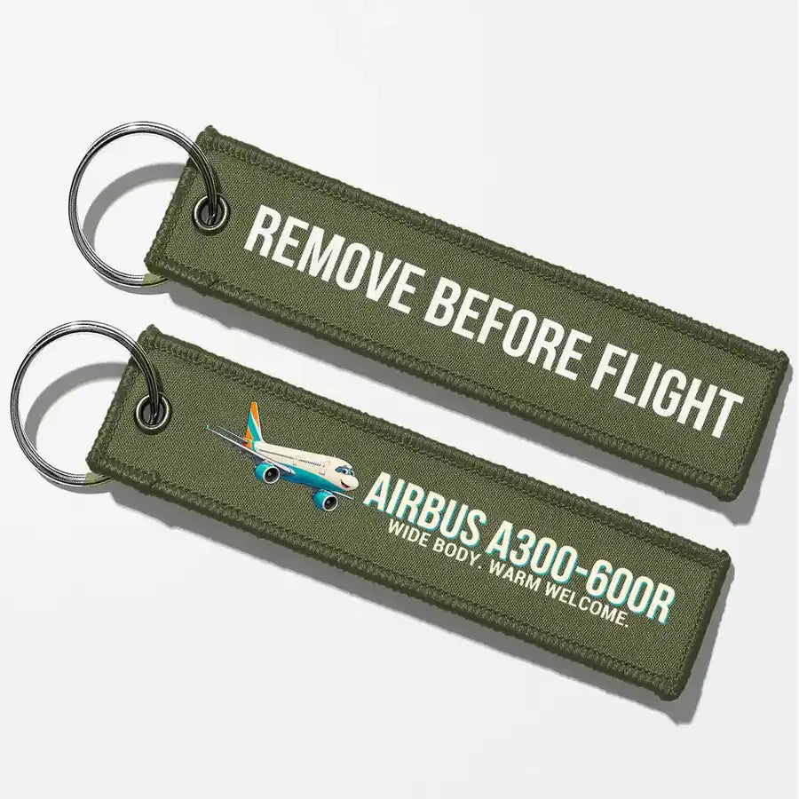 Cartoon Airbus A300-600R Aviator Key Chains - Green Army - Remove Before Flight