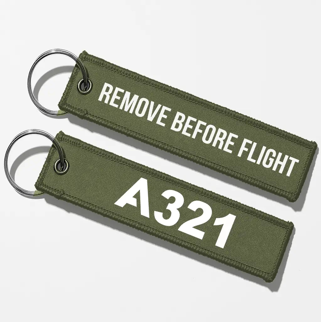 Airbus A321 Flat Text Key Chains - Green Army - Remove Before Flight
