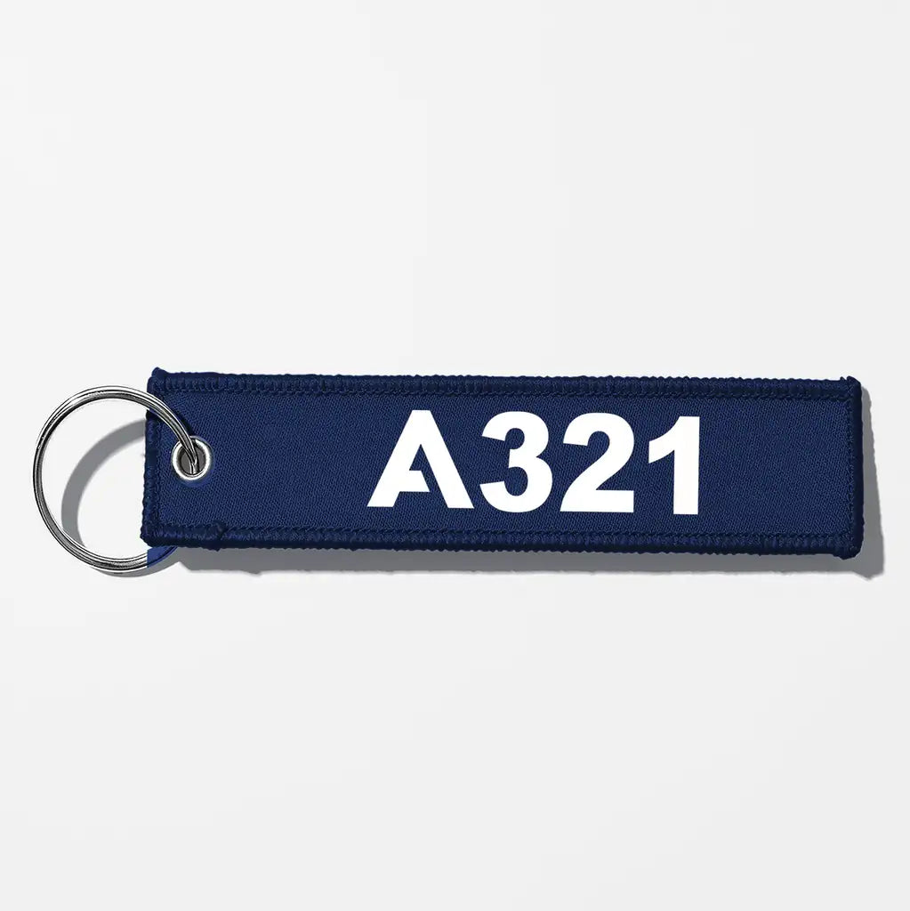 Airbus A321 Flat Text Key Chains - Navy Blue