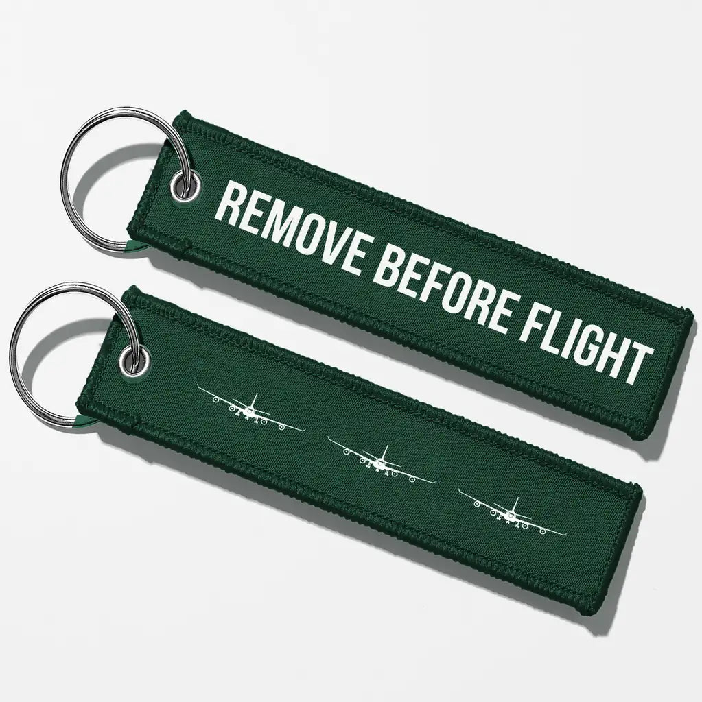 Airbus A340 Silhouette Key Chains - Dark Green - Remove Before Flight