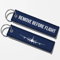 Thumbnail for Airbus A340 Silhouette Key Chains - Navy Blue - Remove Before Flight