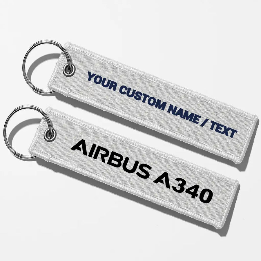 Airbus A340 & Text Designed Key Chains - White - Personalized