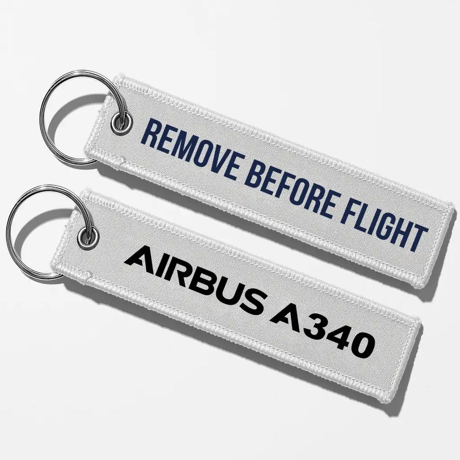 Airbus A340 & Text Designed Key Chains - White - Remove Before Flight