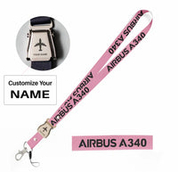 Thumbnail for Airbus A340 & Text seat belt lanyard - pink with name