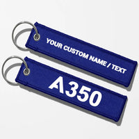 Thumbnail for Airbus A350 Flat Text Key Chains - Blue - Personalized