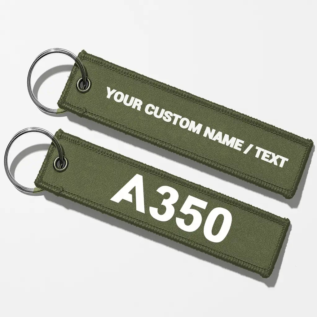 Airbus A350 Flat Text Key Chains - Green Army - Personalized