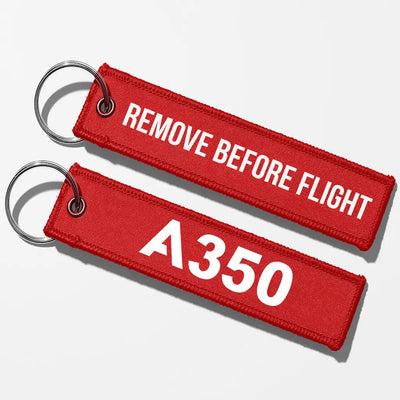Airbus A350 Flat Text Key Chains - Red - Remove Before Flight