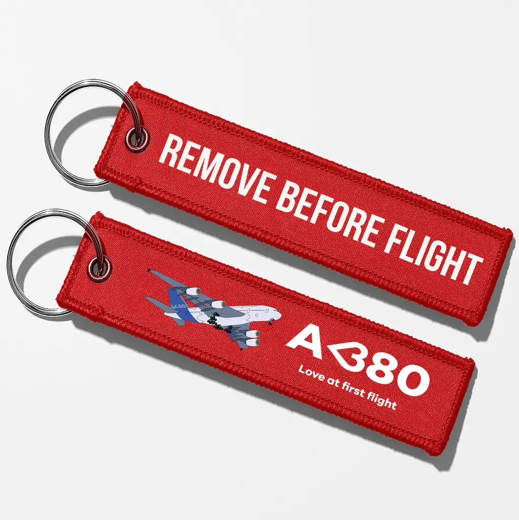 Airbus A380 Love at first flight Aviator Key Chains - Red - Remove Before Flight