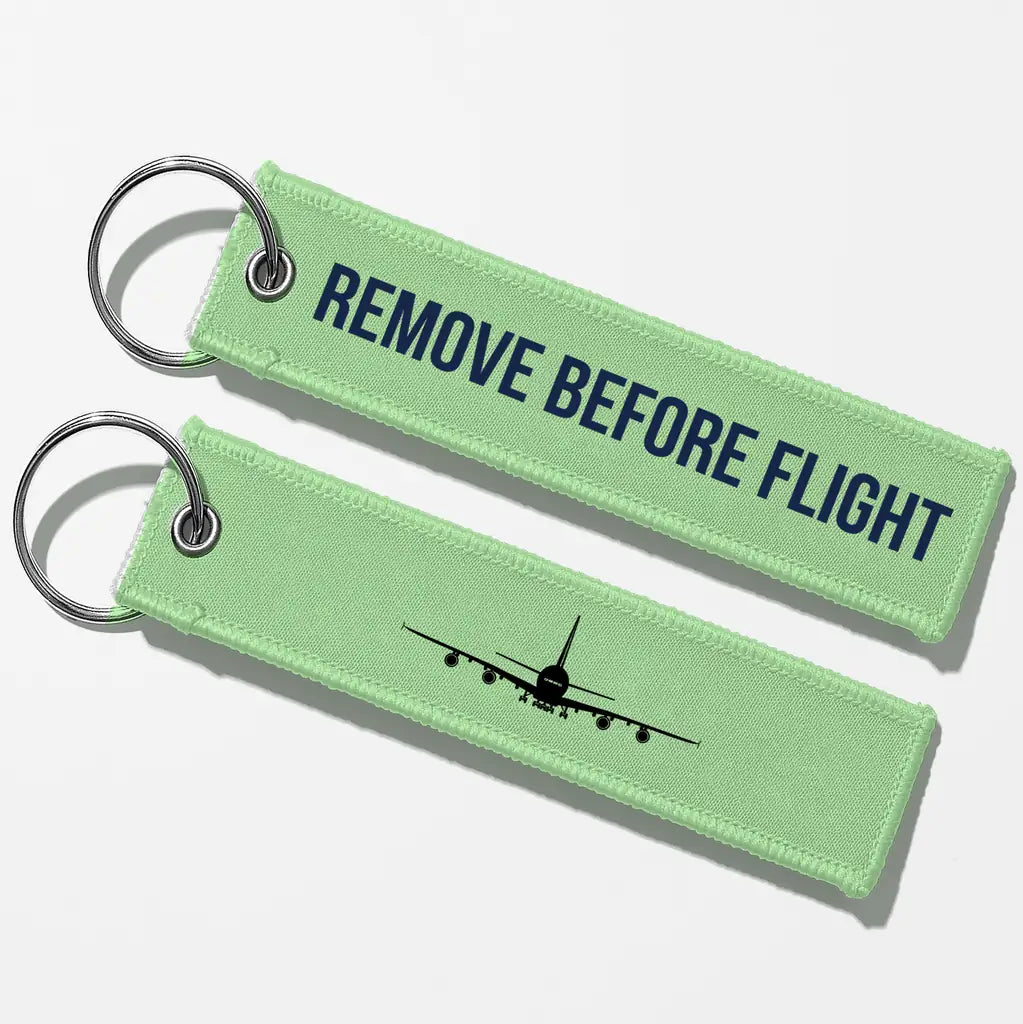 Airbus A380 Silhouette Key Chains - Light Green - Remove Before Flight