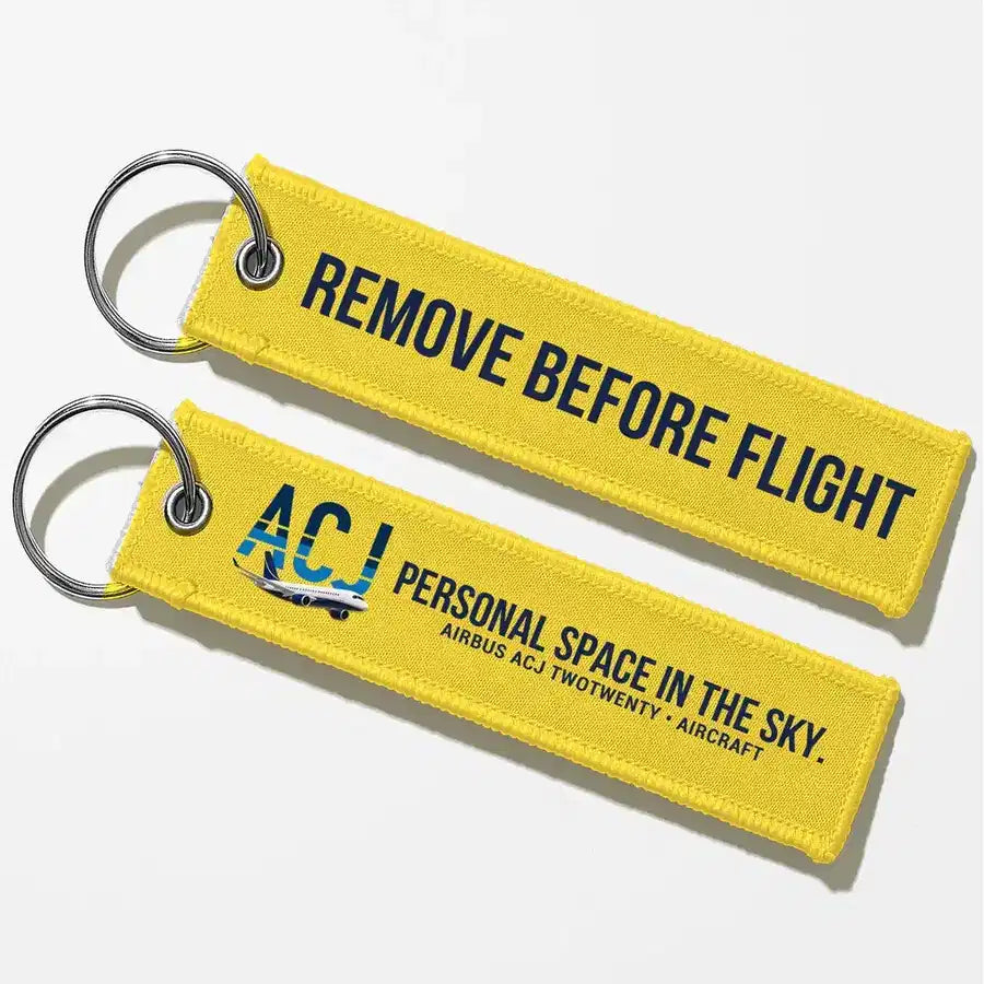 Airbus ACJ TwoTwenty Aviator Key Chains - Yellow - Remove Before Flight
