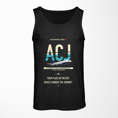 Airbus ACJ TwoTwenty design on black tank top