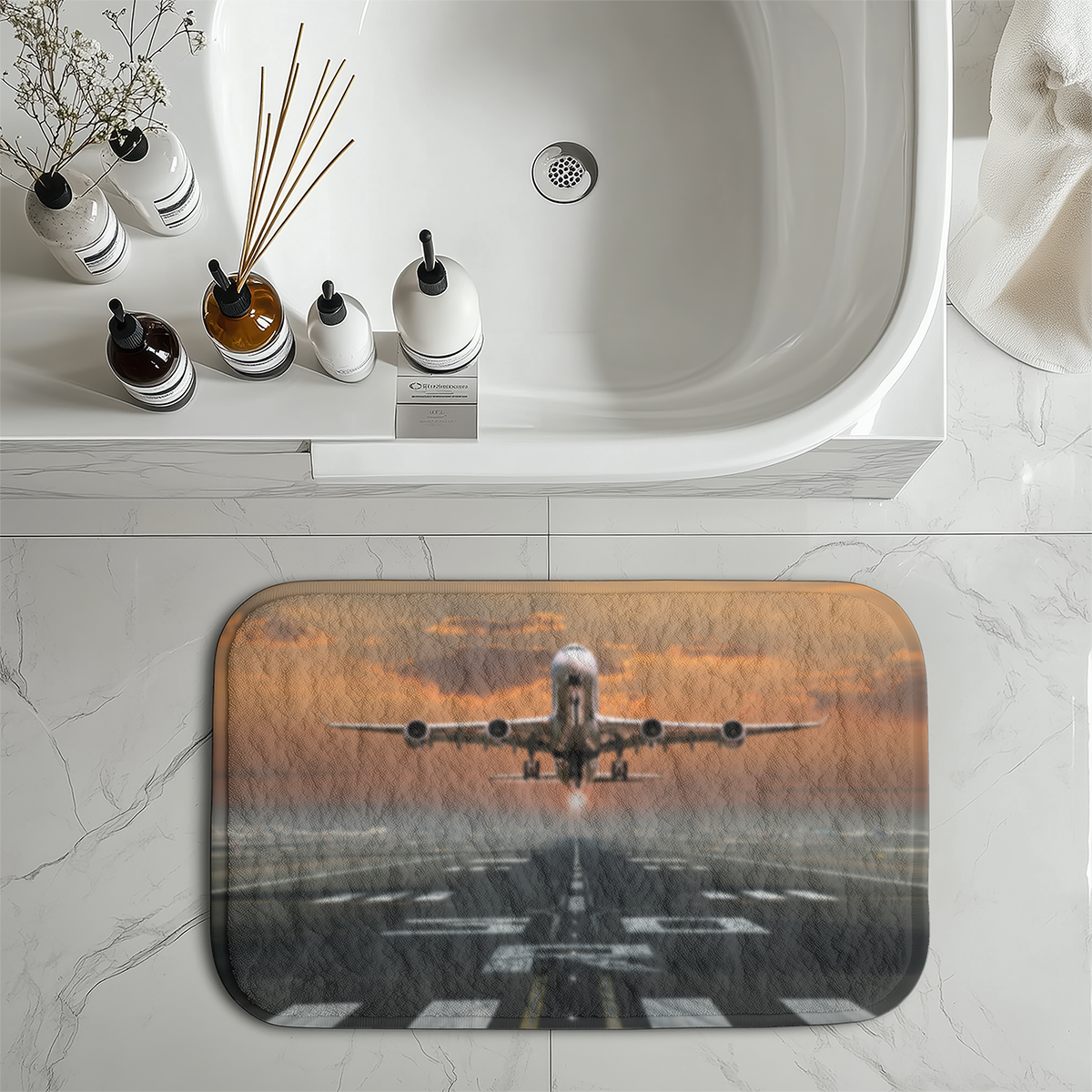 Aircraft Departing from RW30 Designed Bath Mats