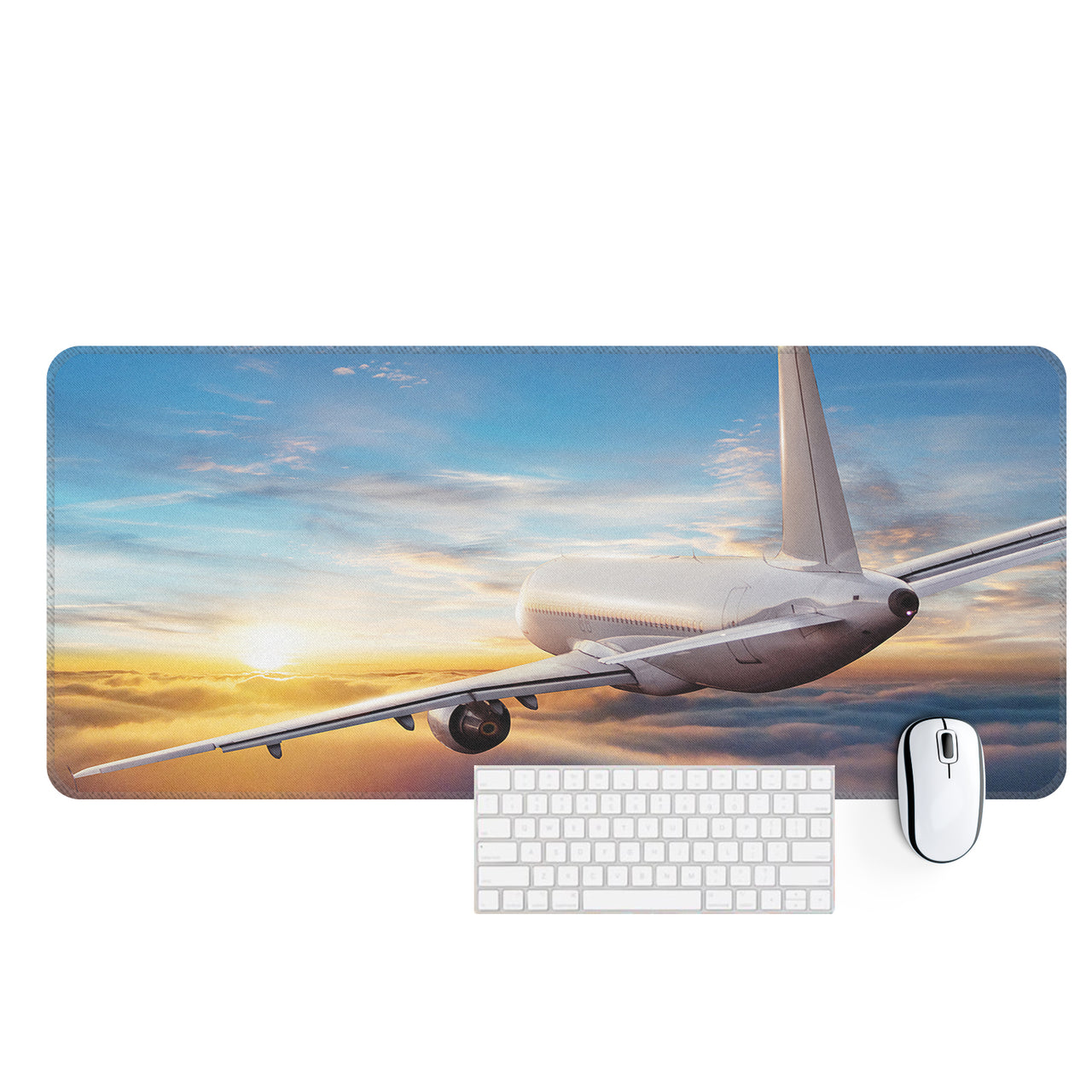 Airliner Jet Cruising over Clouds Designed Desk Mats