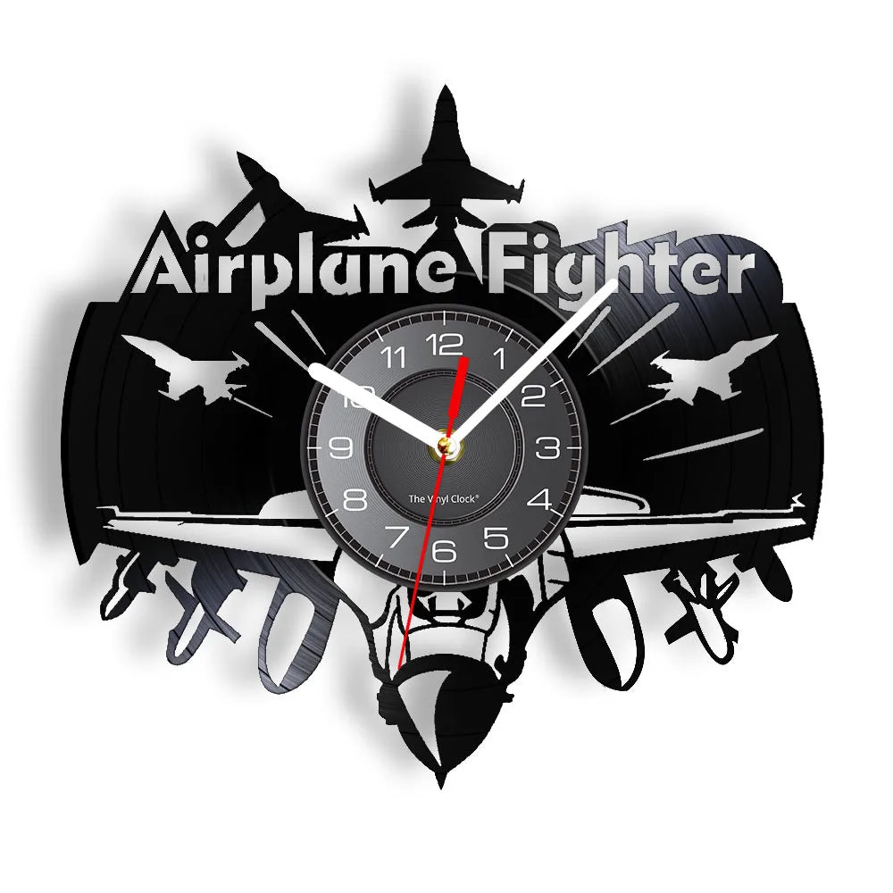 Airplane Fighter Vinyl Record Designed Wall Clocks
