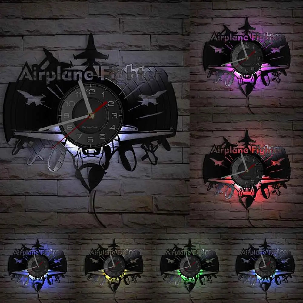 Airplane Fighter Vinyl Record Designed Wall Clocks