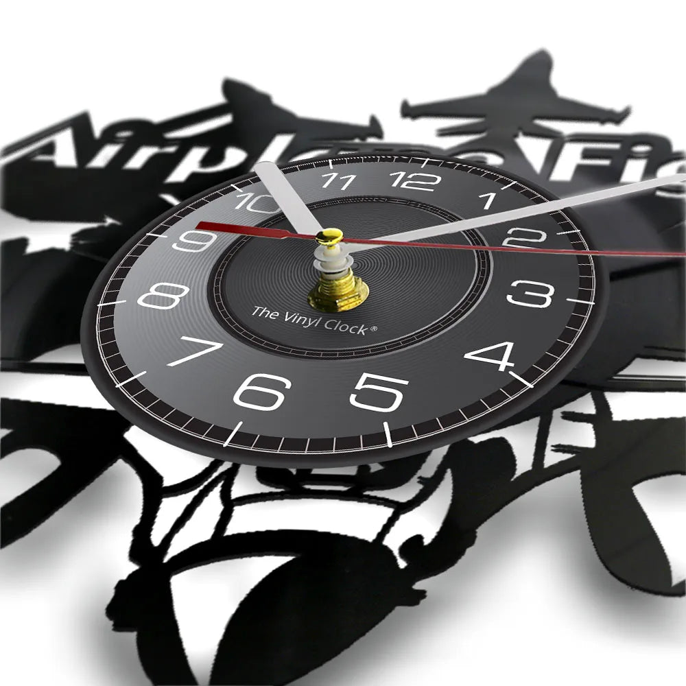Airplane Fighter Vinyl Record Designed Wall Clocks