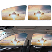 Thumbnail for Airplane Flying Over Runway Car Sun Shade (Side window) aviation design on reflective polyester car side window sun shade.