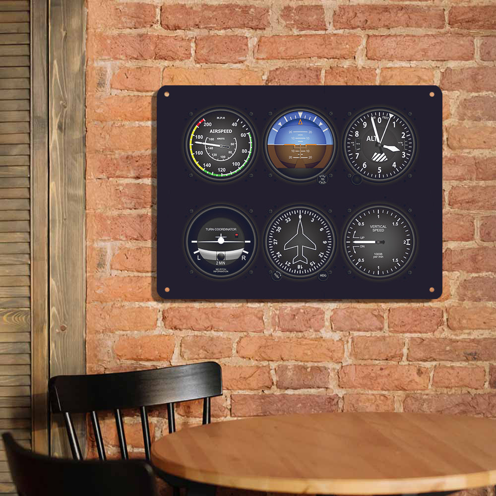 Airplane Instruments Printed Metal Sign