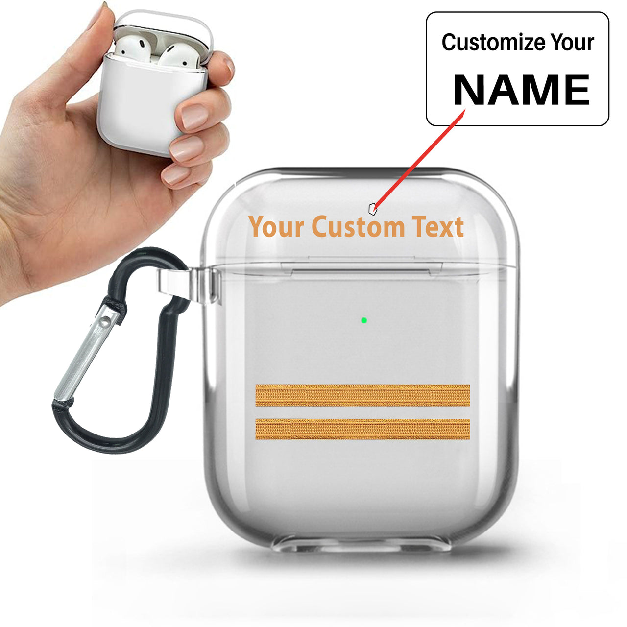 Customizable Name & Golden Pilot Epaulettes (4,3,2 Lines) Designed Transparent Earphone AirPods Cases