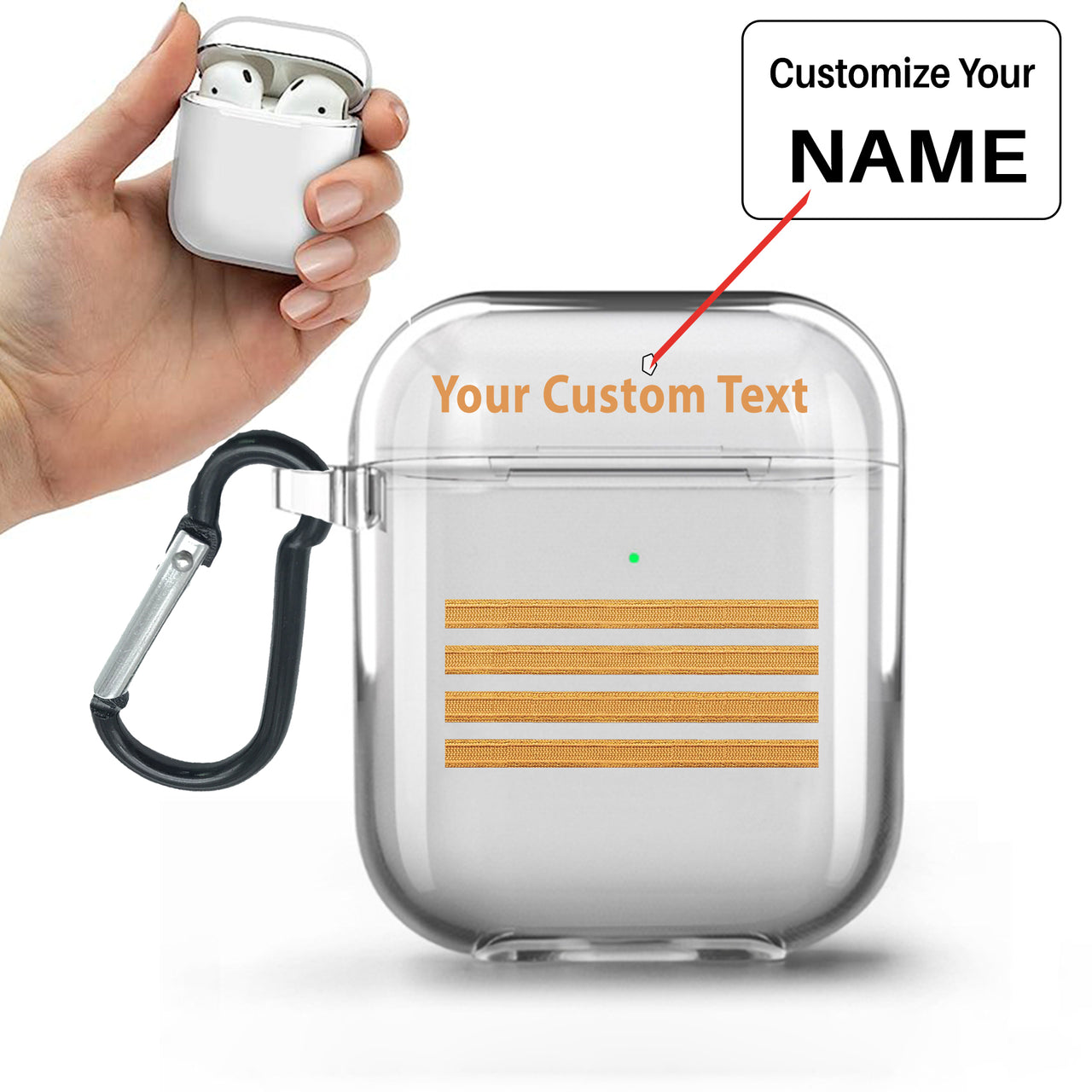 Customizable Name & Golden Pilot Epaulettes (4,3,2 Lines) Designed Transparent Earphone AirPods Cases