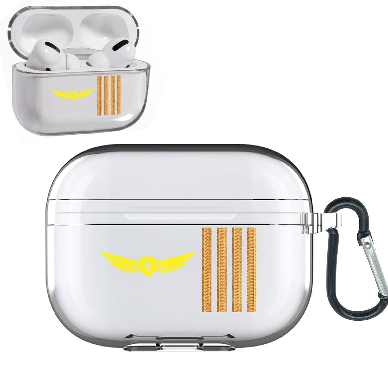 Badge & Golden Epaulettes (4,3,2 Lines) Designed Transparent Earphone AirPods "Pro" Cases