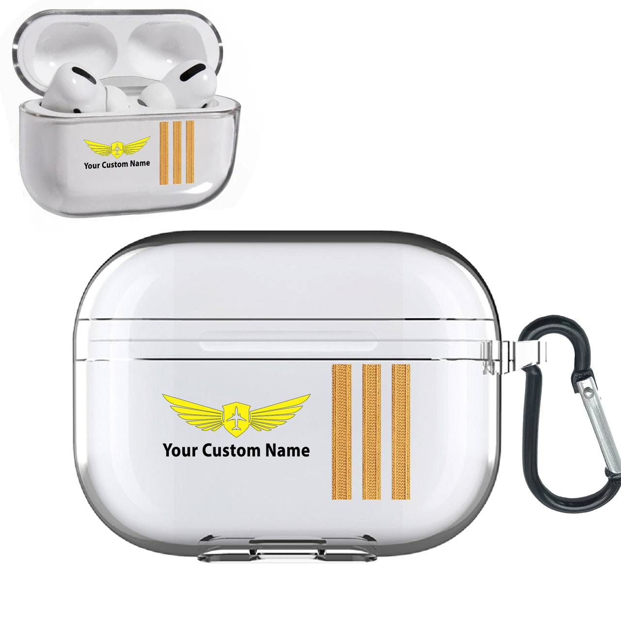 Customizable Name & Badge & Golden Special Pilot Epaulettes (4,3,2 Lines) Designed Transparent Earphone AirPods "Pro" Cases