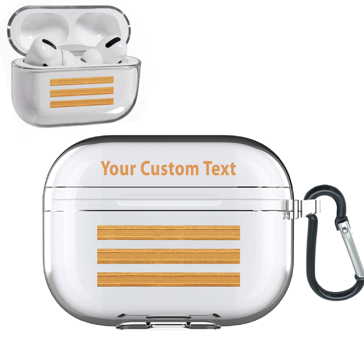 Customizable Name & Golden Pilot Epaulettes (4,3,2 Lines) Designed Transparent Earphone AirPods "Pro" Cases