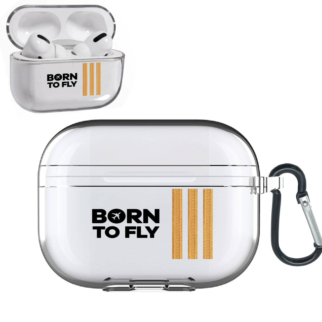 Born to Fly & Pilot Epaulettes (4,3,2 Lines) Designed Transparent Earphone AirPods "Pro" Cases