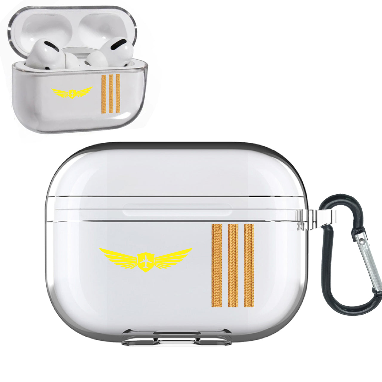 Badge & Golden Epaulettes (4,3,2 Lines) Designed Transparent Earphone AirPods "Pro" Cases