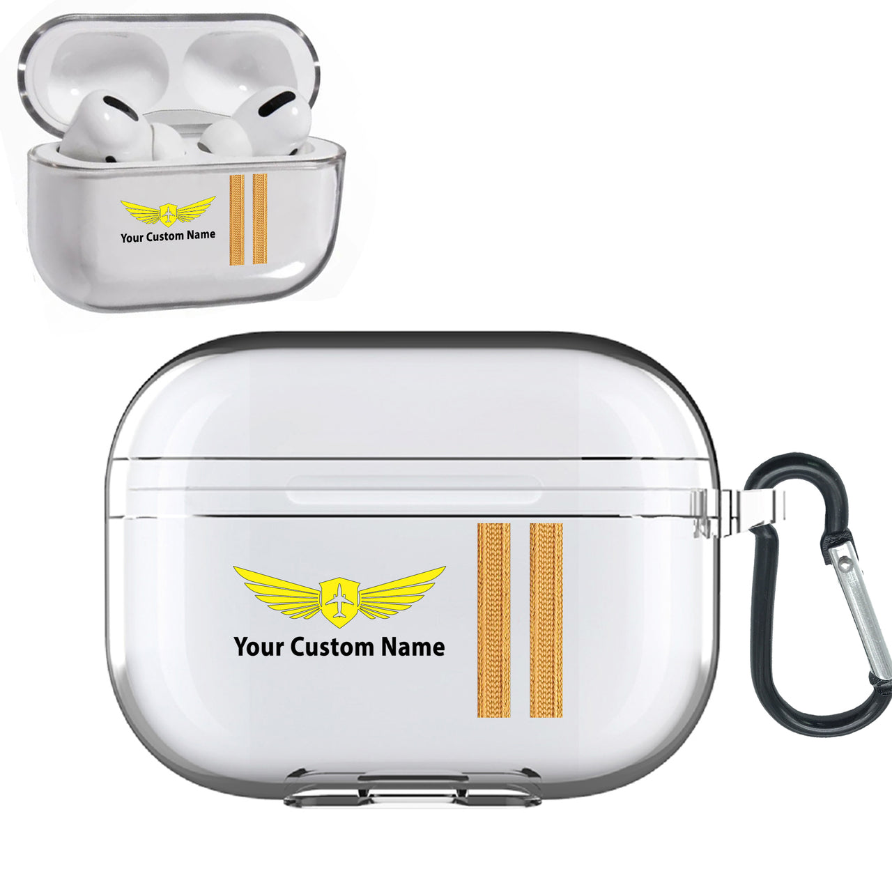 Customizable Name & Badge & Golden Special Pilot Epaulettes (4,3,2 Lines) Designed Transparent Earphone AirPods "Pro" Cases