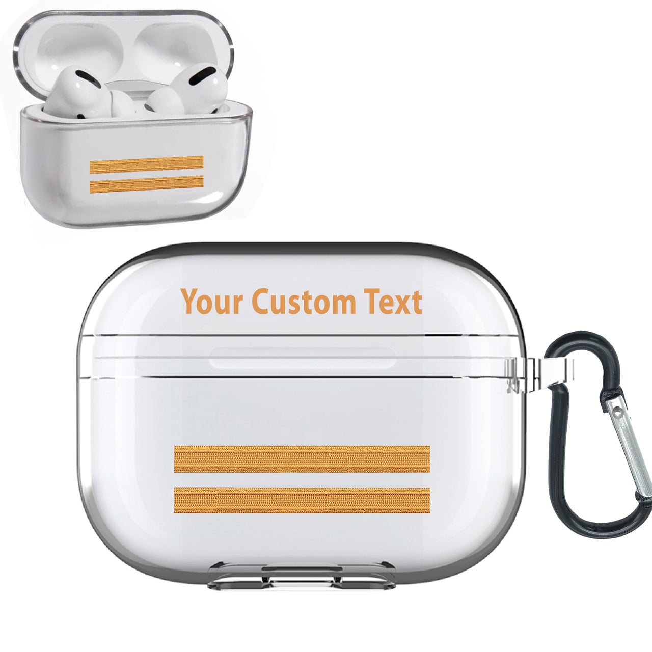 Customizable Name & Golden Pilot Epaulettes (4,3,2 Lines) Designed Transparent Earphone AirPods "Pro" Cases