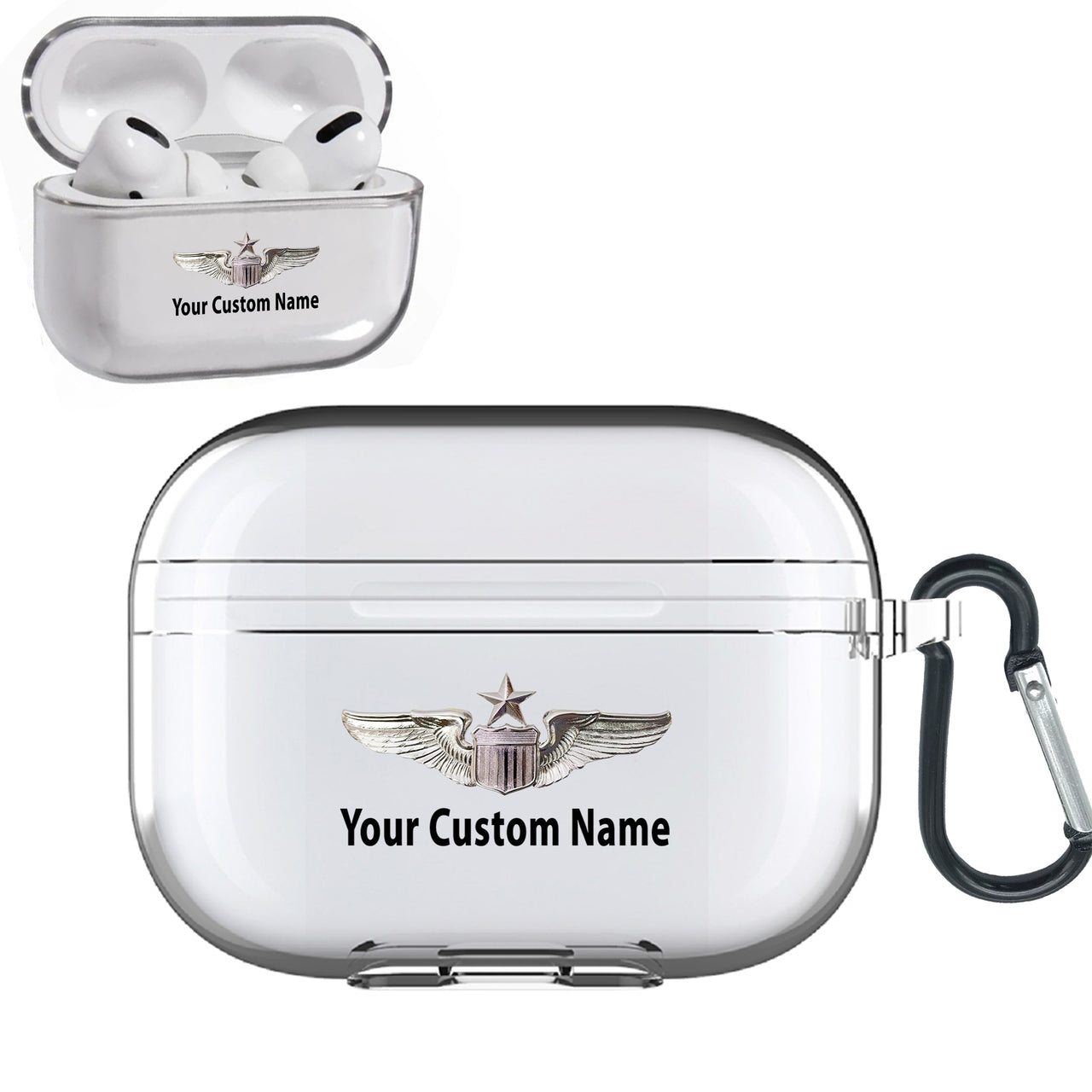 Custom Name (US Air Force & Star) Designed Transparent Earphone AirPods "Pro" Cases