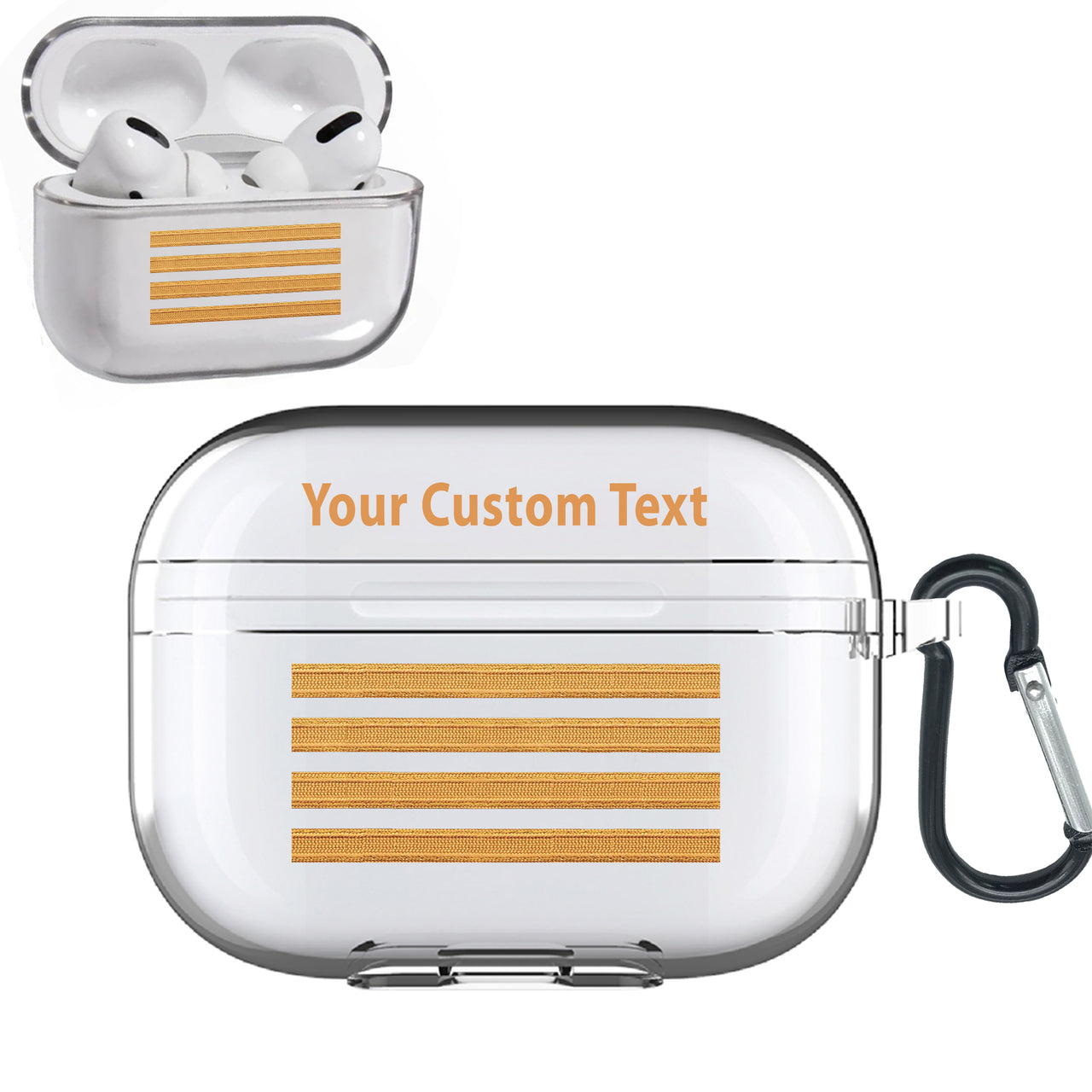 Customizable Name & Golden Pilot Epaulettes (4,3,2 Lines) Designed Transparent Earphone AirPods "Pro" Cases