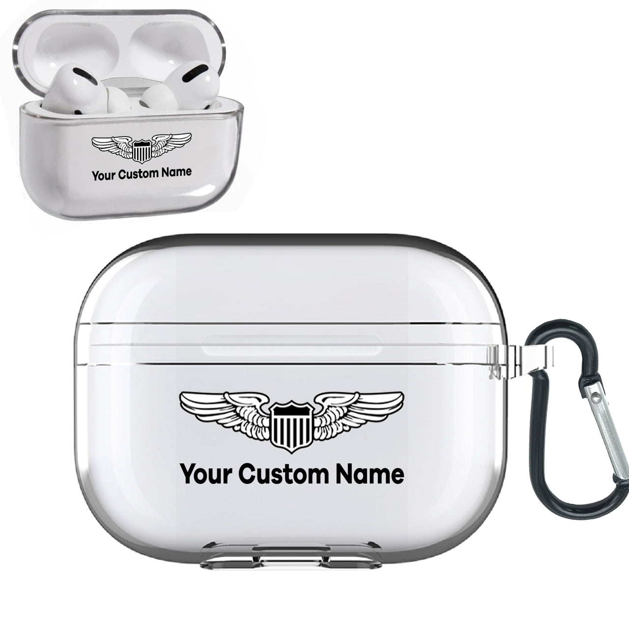 Custom Name (Military Badge) Designed Transparent Earphone AirPods "Pro" Cases