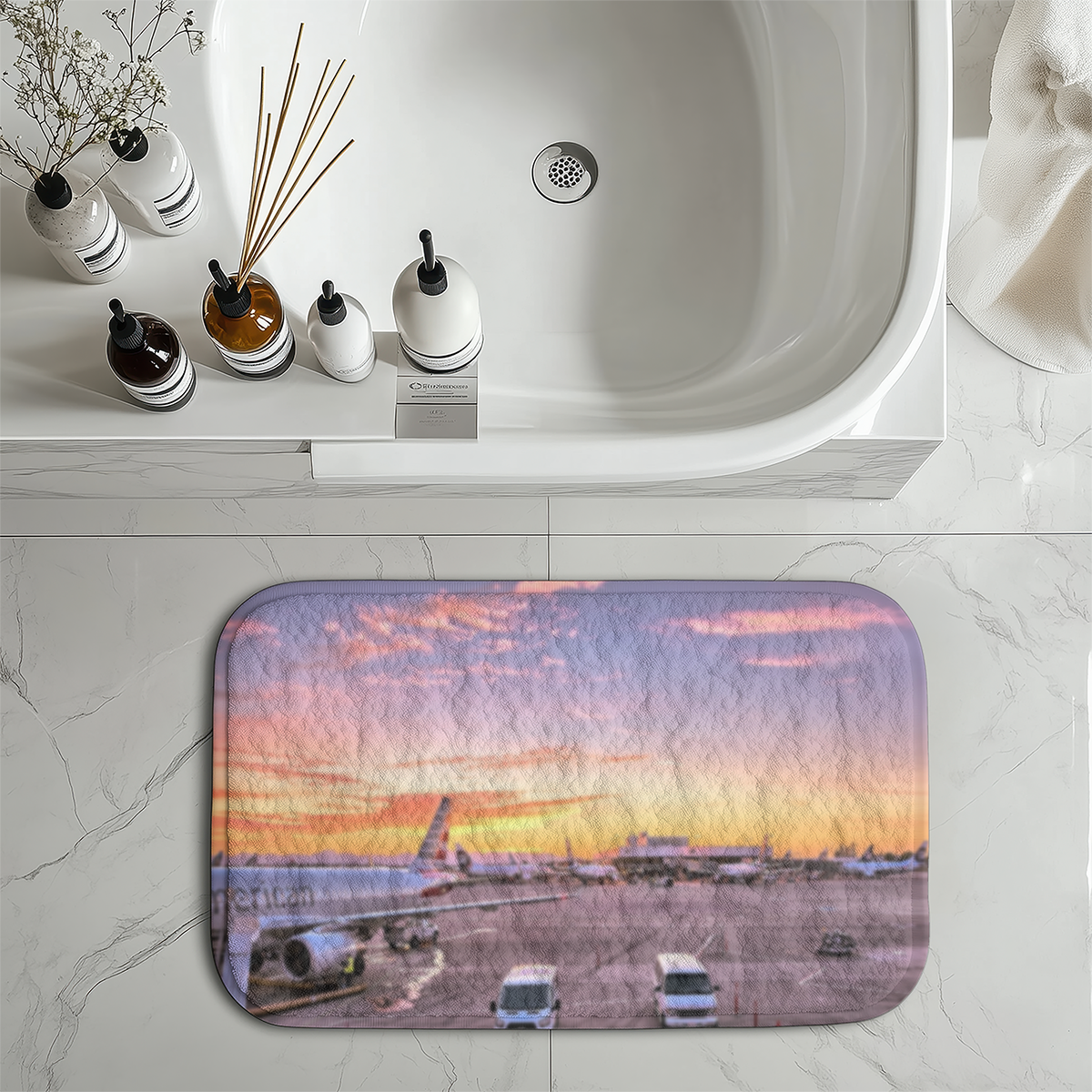 Airport Photo During Sunset Designed Bath Mats
