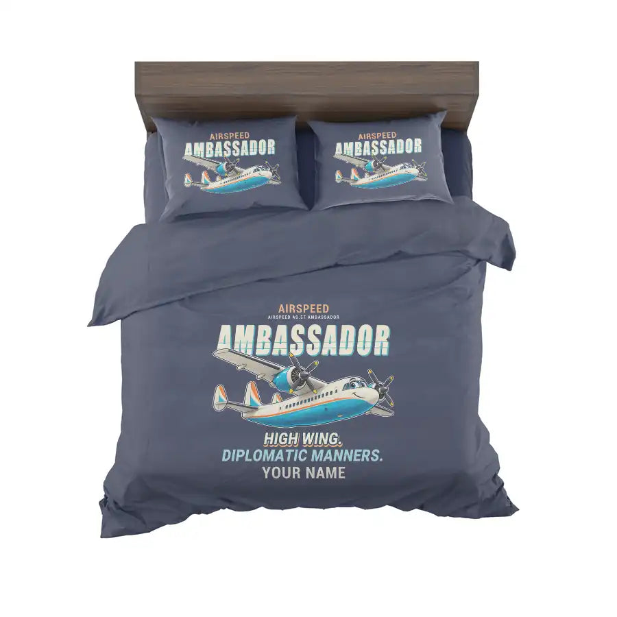 Airspeed AS.57 Ambassador - Cartoon + Name - Bedding Set - Navy Blue