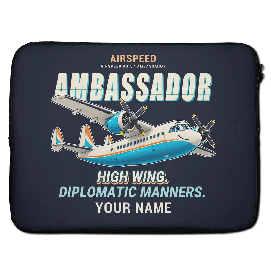 Airspeed AS.57 Ambassador - Cartoon + Name - Laptop Sleeve