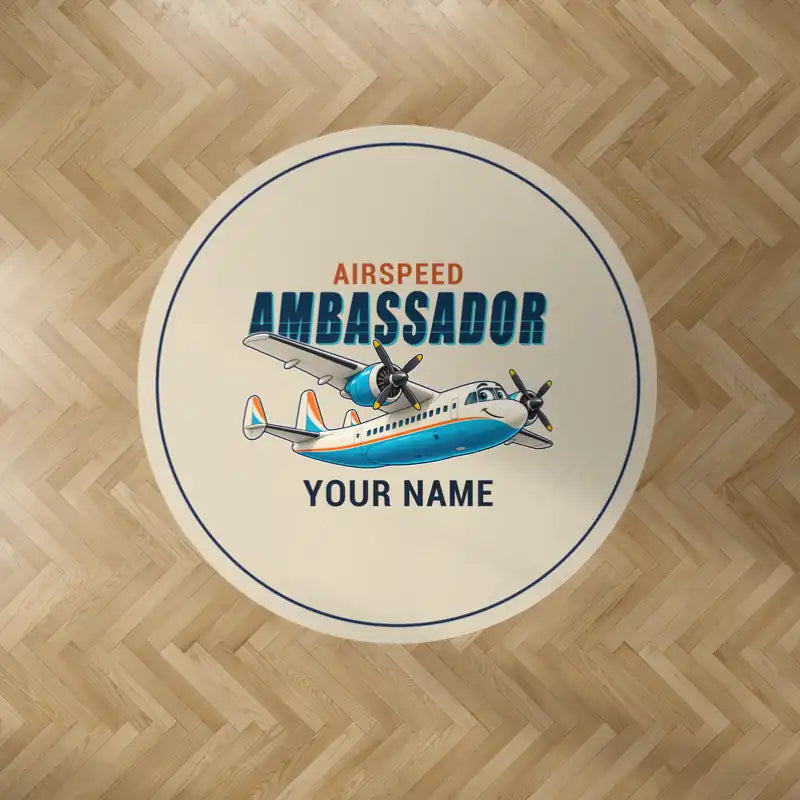 Airspeed AS.57 Ambassador - Cartoon + Name - Round Carpet - Beige