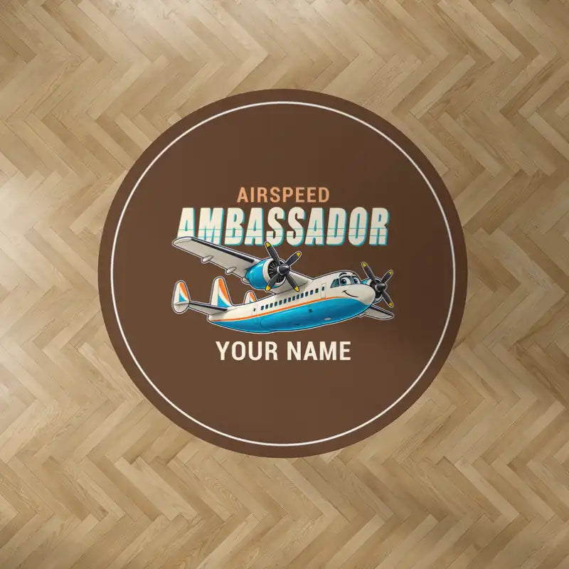 Airspeed AS.57 Ambassador - Cartoon + Name - Round Carpet - Brown