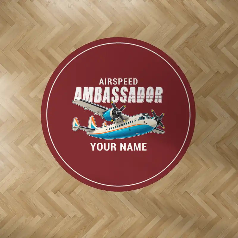 Airspeed AS.57 Ambassador - Cartoon + Name - Round Carpet - Dark Red