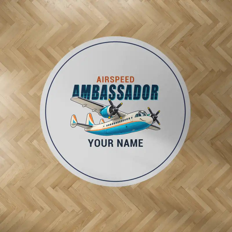 Airspeed AS.57 Ambassador - Cartoon + Name - Round Carpet - Light Gray