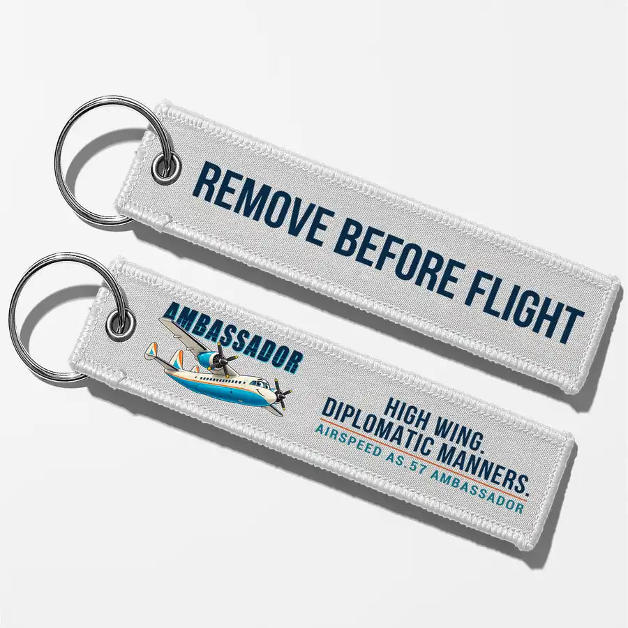 Airspeed AS.57 Ambassador Aviator Key Chains - White - Cartoon - Remove Before Flight