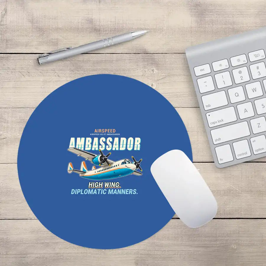 Airspeed AS.57 Ambassador - Cartoon - Round Mouse Pad - Blue