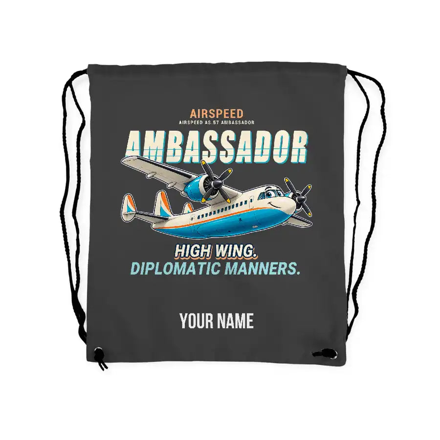 Airspeed AS.57 Ambassador - Drawstring Bag - Cartoon + Name - Gray