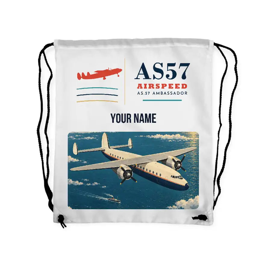 Airspeed AS.57 Ambassador - Drawstring Bag - Classic + Name - White