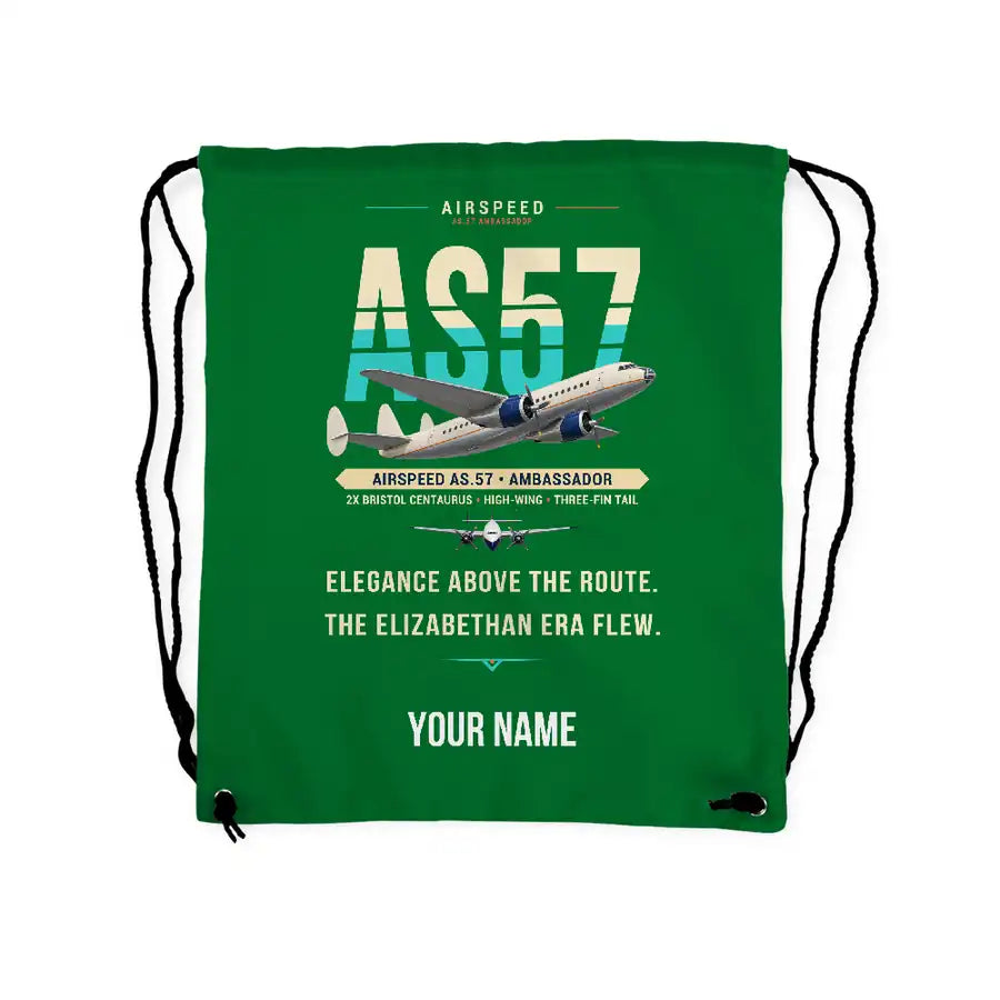 Airspeed AS.57 Ambassador - Drawstring Bag - Original + Name - Green